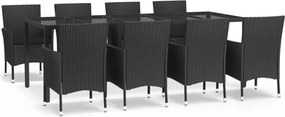 vidaXL 9 részes fekete polyrattan kerti étkezőgarnitúra párnákkal