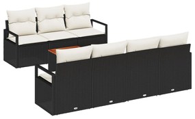 8 darabos kert kanapé szett párnákkal, fekete poli rattan akác, 2-személyes kert kanapé párnákkal, fekete poli rattan