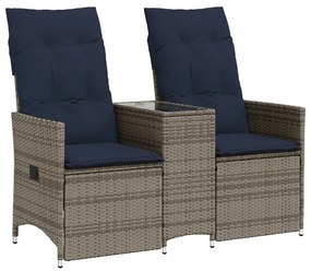 kétszemélyes dönthető kerti kanapé asztallal, szürke polyrattan