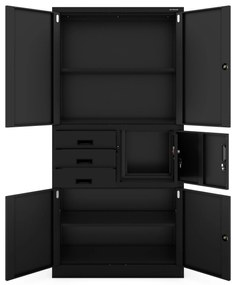 Fém iratszekrény széffel és fiókokkal FILIP II, 900 x 1850 x 400 mm, fekete