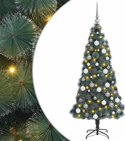 vidaXL Műfenyő előre világítva gömbökkel 300 LED-del Zöld 180 cm PET