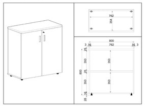 SimpleOffice alacsony szekrény 80 x 40 x 80 cm, nyír