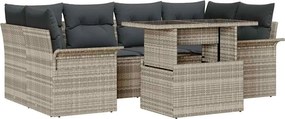 vidaXL Kerti Kanapé Szett párnával 7 pcs Világosszürke Poli rattan