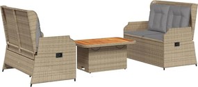 vidaXL 3 részes bézs polyrattan kerti ülőgarnitúra párnákkal