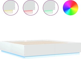 vidaXL fehér szerelt fa ágykeret LED-del 200 x 200 cm