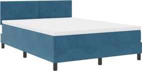 vidaXL LED Box Spring Ágy matracmal Sötét kék 140 x 190 cm Bársony