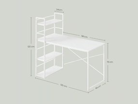 Íróasztal MAX 4.0 polcokkal 120x44 cm, fehér