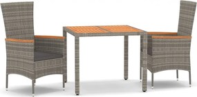 vidaXL 3 részes szürke polyrattan kerti étkezőgarnitúra párnával