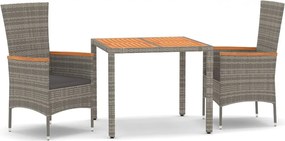 vidaXL 3 részes szürke polyrattan kerti étkezőgarnitúra párnával