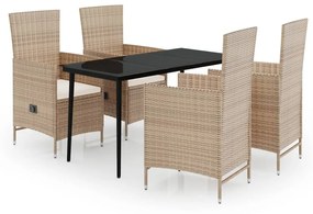 vidaXL 5 részes bézs kerti étkezőgarnitúra párnákkal