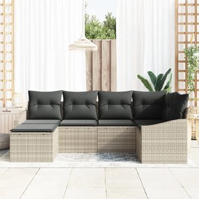 6 darabos Kerti Étkezőszett Párnákkal Világosszürke Poli Rattan