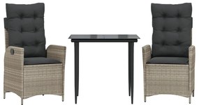 3részes világosszürke polyrattan kerti étkezőgarnitúra párnával