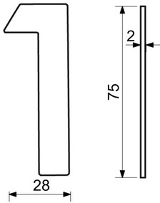 "1" házszám, RN.75L, rozsdamentes acél