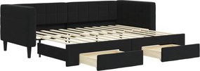 vidaXL fekete kihúzható bársony heverő fiókkal 80 x 200 cm