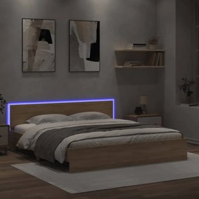sonoma tölgy színű ágykeret fejtámlával és LED-del 180 x 200 cm