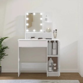Magasfényű fehér fésülködőasztal LED-del 86,5 x 35 x 136 cm