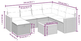 8 részes bézs polyrattan kerti ülőgarnitúra párnával