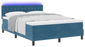 Boxspring Ágy Matraccal és LED Világítással Sötétkék 160x200 cm Bársony
