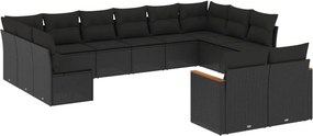 vidaXL 12 részes fekete polyrattan kerti ülőgarnitúra párnákkal