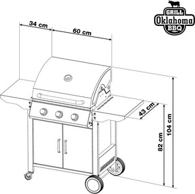 OKLAHOMA BBQ gázgrill, 3 égővel, nyomáscsökkentő szeleppel, ezüst Penta CZ