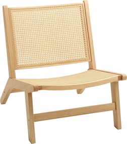 HOMCOM Karfa Nélküli Relax Szék Rattan Háttámlával, Fából Készült Keret, Olvasószék Nappalira és Hálószobába, Természetes Fa | Aosom