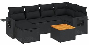 vidaXL 7 részes fekete polyrattan kerti ülőgarnitúra párnával