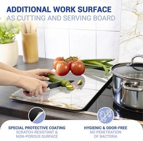 Fehér-aranyszínű edzett üveg tűzhely fedőlap szett 2 db-os 30x52 cm Marble – Wenko