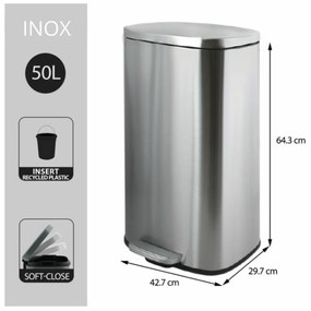 Spirella Soft-close Akira pedálos hulladékgyűjtő 50 l, csiszolt rozsdamentes acél, 50 l