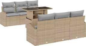 vidaXL Kerti Kanapé Szett párnával 7 pcs Bézs Poli rattan