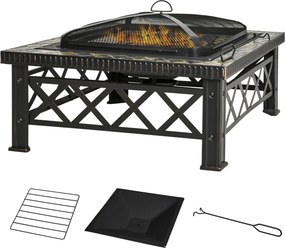 Outsunny 3 az 1-ben Tűzrakó Tál Fűtetlen Grillrácsos Tűzrakó Jegesvödör Kert BBQ Fekete 76 cm x 76 cm x 47 cm | Aosom