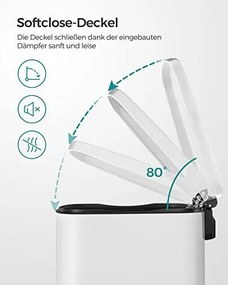 Konyhai pedálos kuka, 50L szemetes kuka, műanyag belső vödörrel, csukható fedéllel, puha záródással, szagálló és higiénikus, fehér