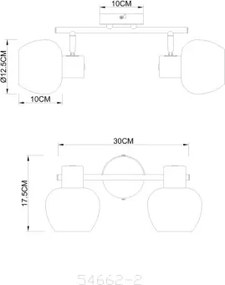 Globo 54662-2 Fali lámpa, fém matt kávébarna, krómozott fém, fehér üveg, forgatható/dönthető, HxSzxM: 300x125x175mm, 2x E27 40W 230V izzók nélkül