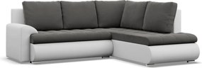 Tokio sarokkanapé, L alakú háttámlával, 2 ágyneműtartóval, bársony + műbőr, jobboldali, szürke - fehér