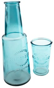 Kék üveg kancsó pohárral, 800 ml - Dakls