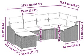 6 részes Kertkanapé Szett Párnákkal Szürke Poli Rattan