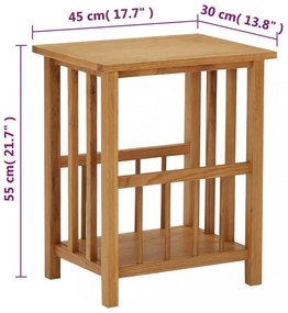 tömör tölgyfa magazinasztal 45 x 35 x 55 cm