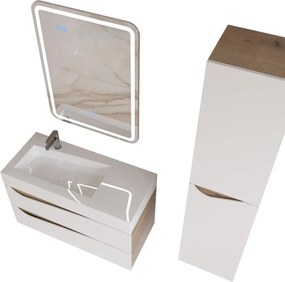Piramida EURIDIKA fali fürdőszobabútor - műmárvány mosdóval -2 fiókos - ALPINFEHÉR-TÖLGY - 90 x 41 x 56 cm