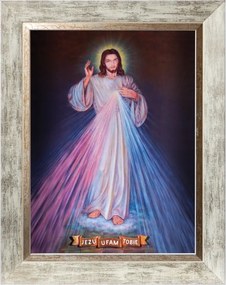 Jézus Bízom Benned Vallásos Vászonkép Fehér Díszített Keretben 30X40