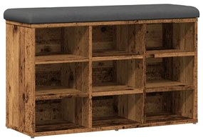 antik fa szerelt fa cipőtároló pad 82x32x50 cm