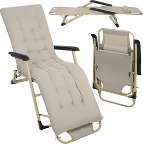 Összecsukható kerti, strandfotel párnával és fejtámlával - arany színű kivitelben