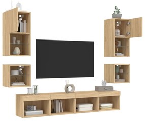 8 darab füstös tölgy színű szerelt fa TV-bútor LED-del