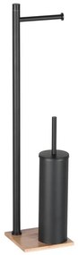 Gedy - TRILLY álló WC-kefe WC-papírtartóval, matt fekete/bambusz