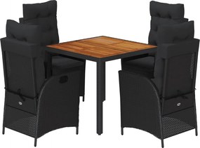 vidaXL 5 részes fekete polyrattan kerti étkezőgarnitúra párnákkal