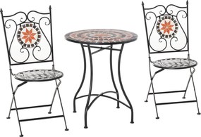 Outsunny Kerti Ülőgarnitúra 3 részes Mozaik Asztal Étkezőszett Erkélybútor Kerti Bútor Szett 1 Asztal + 2 Összecsukható Szék Kerti Fém Többszínű | Aos