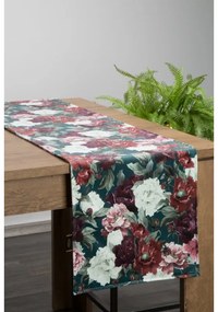 Fehér-bordó virágmintás bársony asztali futó 35x140 cm