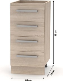 Alsószekrény 4 fiókos, tölgy sonoma, NOVA PLUS NOPL-055-0S