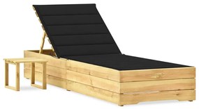 vidaXL impregnált fenyőfa kerti napozóágy asztallal és párnával