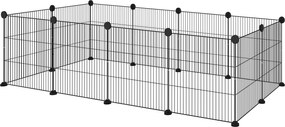 PawHut Fém Kerítés Kisállatoknak 12 Panelel – Levehető DIY Design Süni és Nyúl Számára 140x70x35 cm Fekete | Aosom