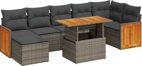 vidaXL 8 részes szürke polyrattan akácfa kerti ülőgarnitúra párnákkal
