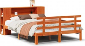 vidaXL barna tömör fenyőfa könyvespolcos ágy matrac nélkül 140 x 190cm